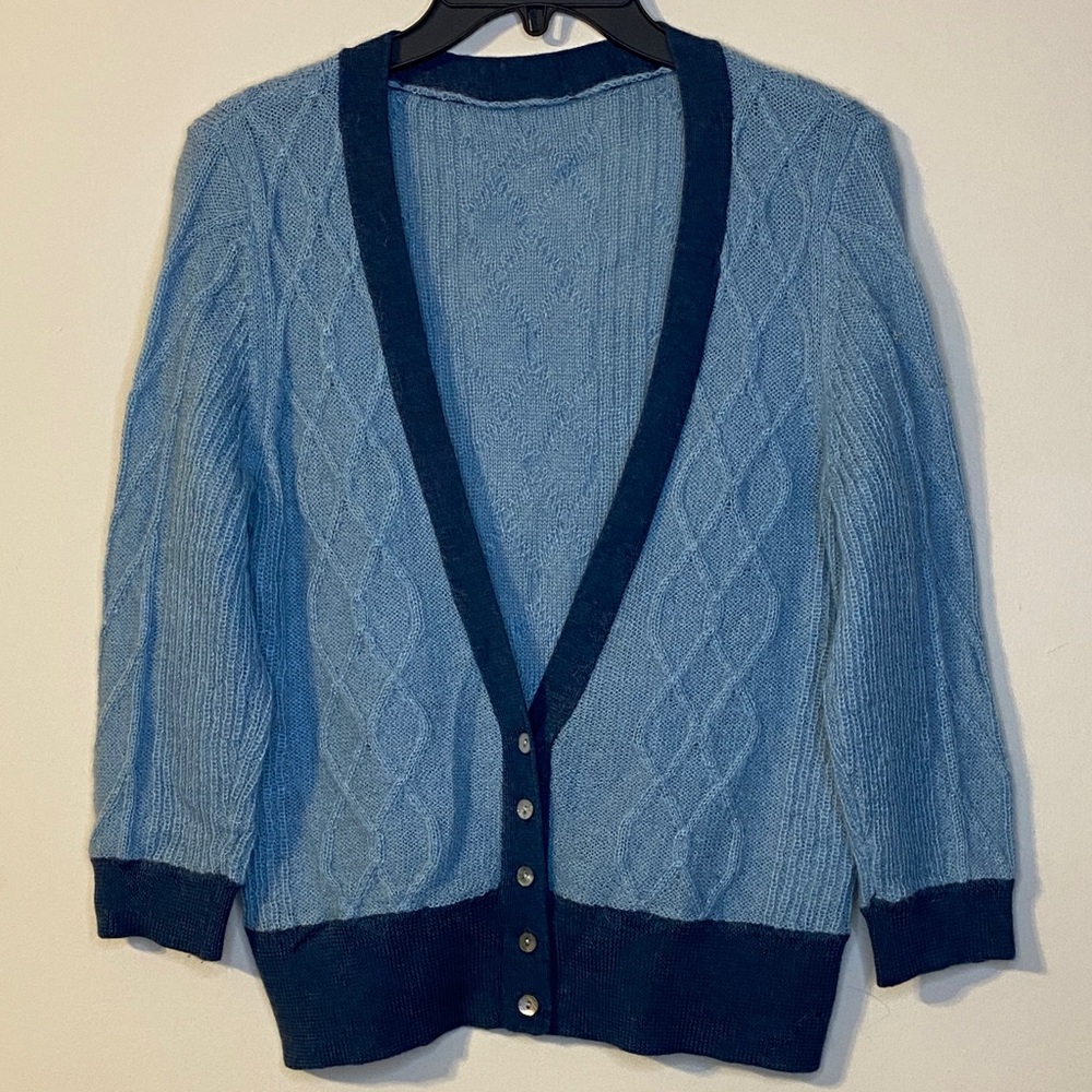 Unbranded Blue Cable Knit Cardigan Sweater Size M